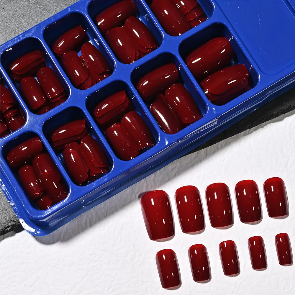 120 Stück glänzende, rosarote, quadratische Press-On-Nägel, weiche Gel-Nägel in mittelrotem Farbton, künstliche Nägel, vollständige Abdeckung, handgefertigte rosarote Acryl-Kunstnägel S@7 – Detail 7