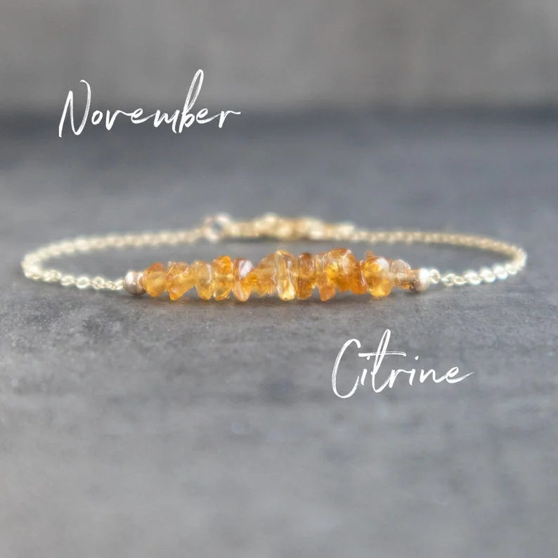 Raw Citrine Bracelet, Abundance Bracelet, November Birthstone Bracelet, Natural Citrine Jewelry, Healing Crystal Bracelets for