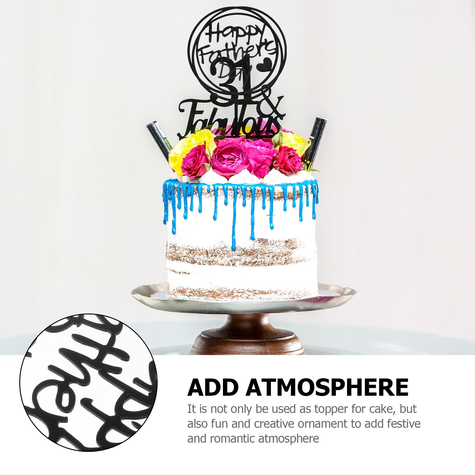 

8Pcs Party Cake Topper Inserts Black Acrylic Father's Day Festival Cake Decor Baking Dessert Decoration Props Baking Topper