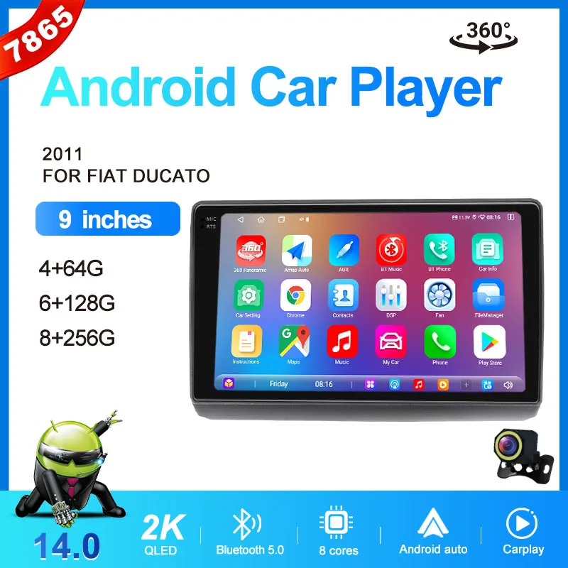 

MeiHua для Fiat Ducato 2011, автомобильный радиоприемник Android 14, мультимедийный видеоплеер CarPlay Auto 4G, GPS, стереонавигация абсолютного управления