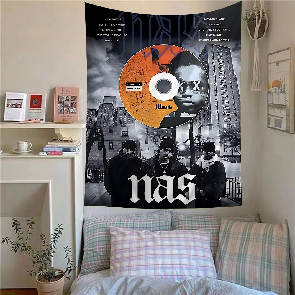 Pop Hip Hop Rap Star Singer NAS BIG Music Album Printed Large Wall Tapestry Art Science Fiction Room Home Decor Decor Blanket