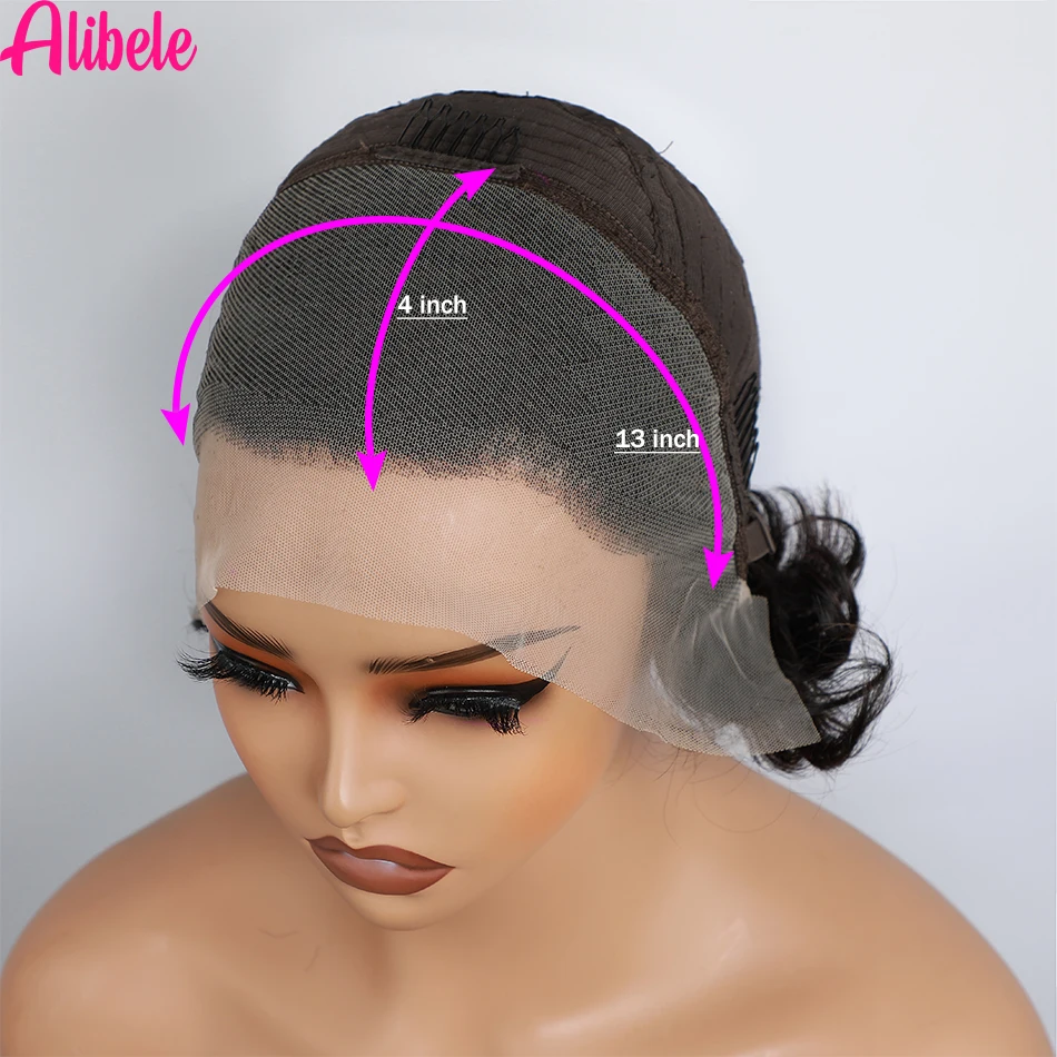 Alibele-Perruque Full Lace Front Wig Remy Naturelle, Cheveux Courts, 13 Tages, 6 Pouces, Balayage P4/27, Densité 180%