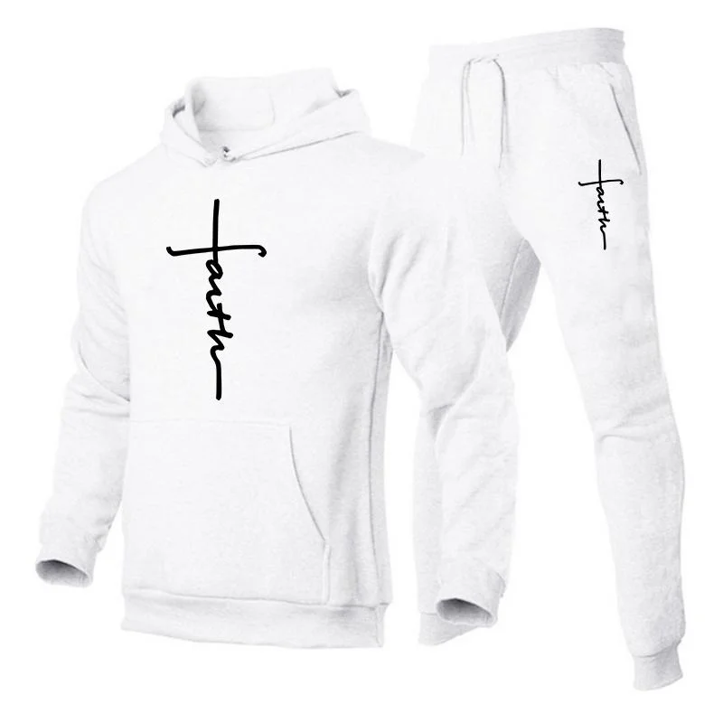 Men\'s Tracksuit Hooded Pullover + Sweatpants Sports Suit Casual Jogger Sportswear 2 Piece Male Fleece Streetwear Sets