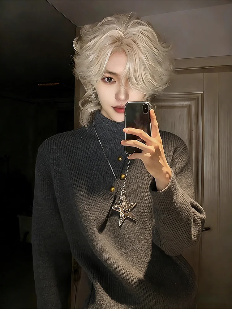 

Свободный крой, мужской трикотаж, асимметричный дизайн, зимний повседневный теплый длинный свитер из полиэфирного волокна