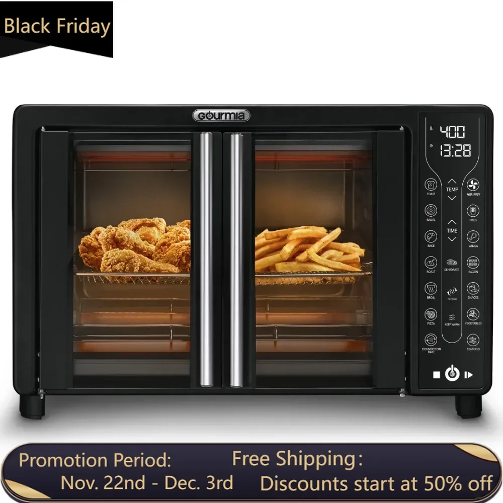 Toaster Oven Air Fryer Combo 17 cooking presets 1700W French door digital oven 24L, Convection Oven, baking pan tray, Black