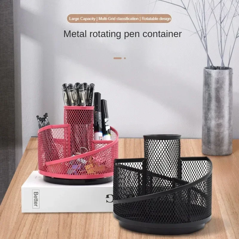 DurableRotary Penholder Mesh Makeup Brush Storage Container Office Desktop Pen Student Stationery Rotary Penholder