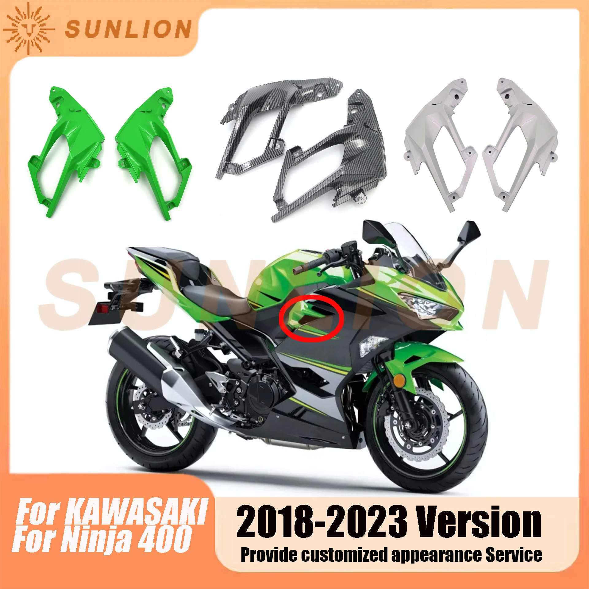 

Front Upper Side Cover Panel Trim Fairing Frame Guard Air Intake Cowling For NINJA400 ninja250 2018 2019 2020 2021 2022 2023