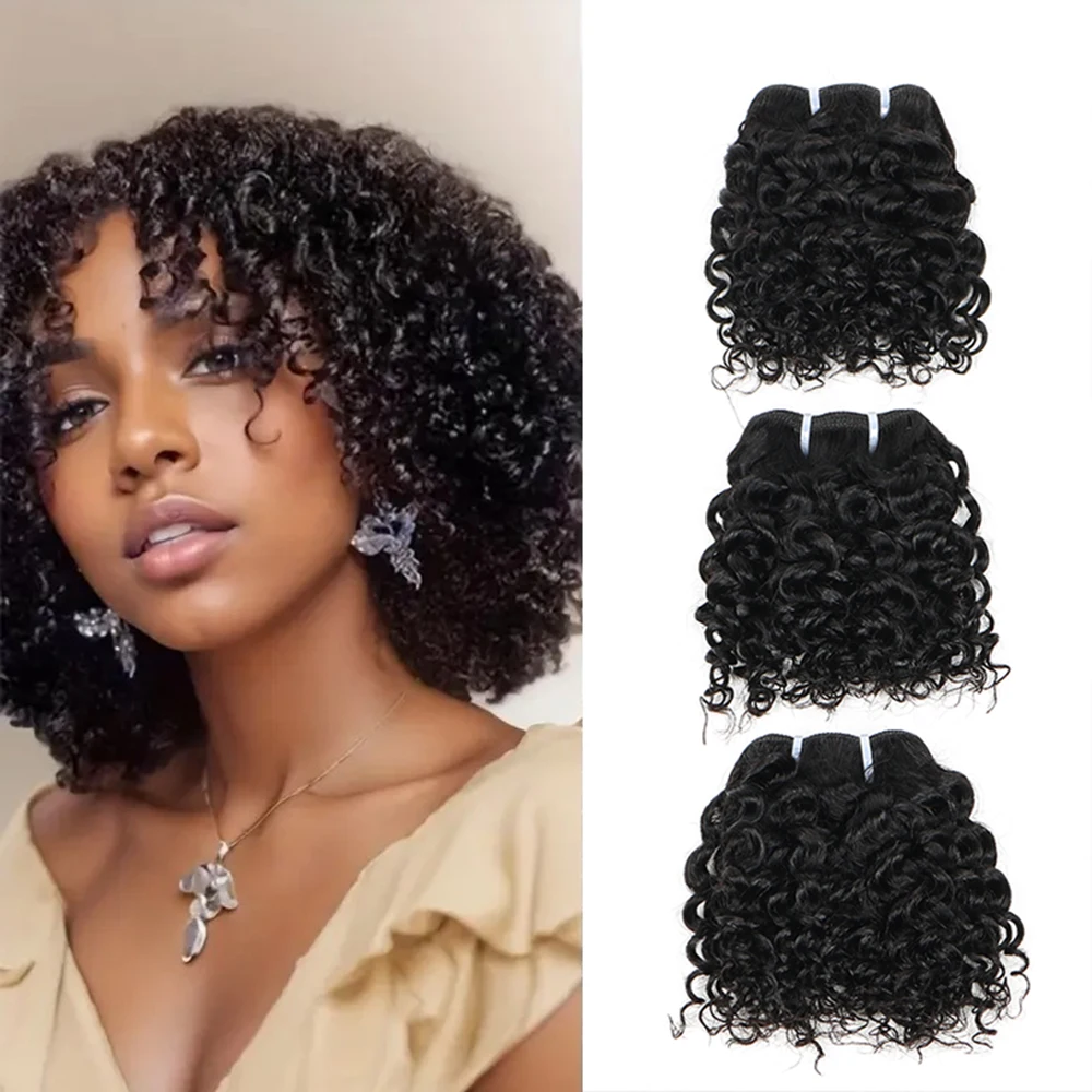 3 قطعة حزم شعر جيري مجعد شعر بشري غير معالج 3 حزم وصلات شعر بشري لعذراء اللون الطبيعي أسود للنساء الشعر