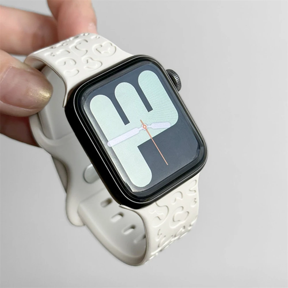 Cute 3D Leopard Prints Silicone Band Loop For Apple Watch 45mm 41 40 44 42 38mm Lovely Soft Sports Strap For Series 9 8 7 6 5
