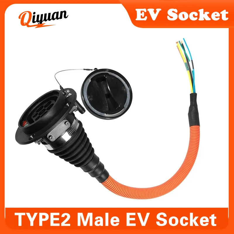 32A Type2 Male Socket with Cable for Electric Vehicle Car side Charger IEC 62196 Type 2 Socket EV Charger Socket 0.5M EVSE