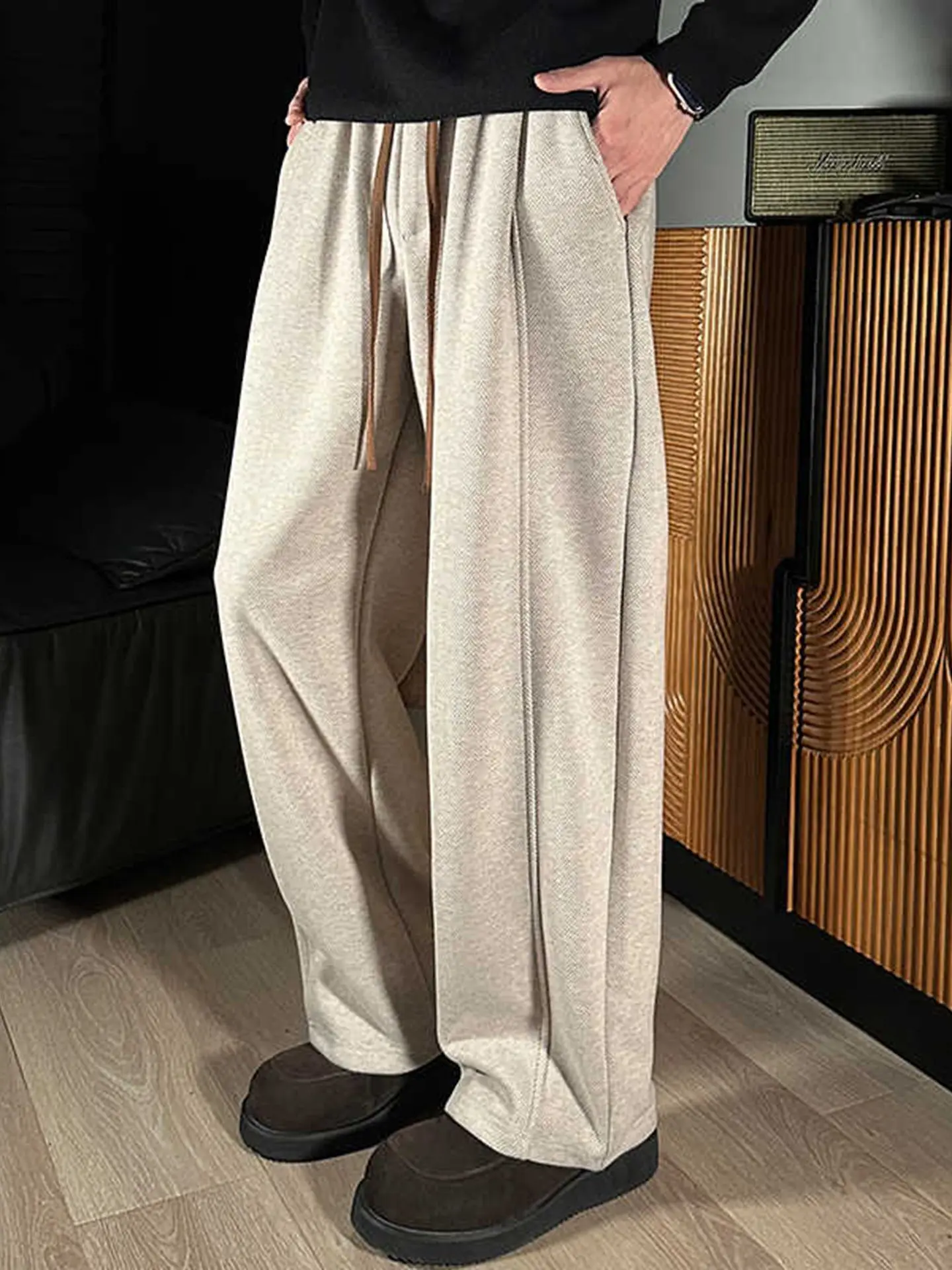 

Men's Casual Corduroy Wide Leg Pants Autumn Winter Vintage Knife Loose Fit Straight Tube Trousers Polyester Fiber