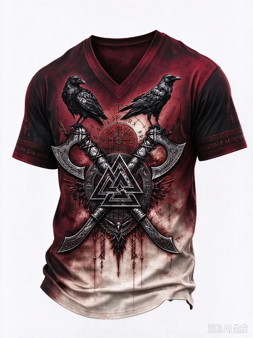 Odin's Raven Pattern Harajuku 3D Print Sports Quick-dry Breathable Men V-neckT-Shirt Outdoor Street Casual Parent-Child Clothing
