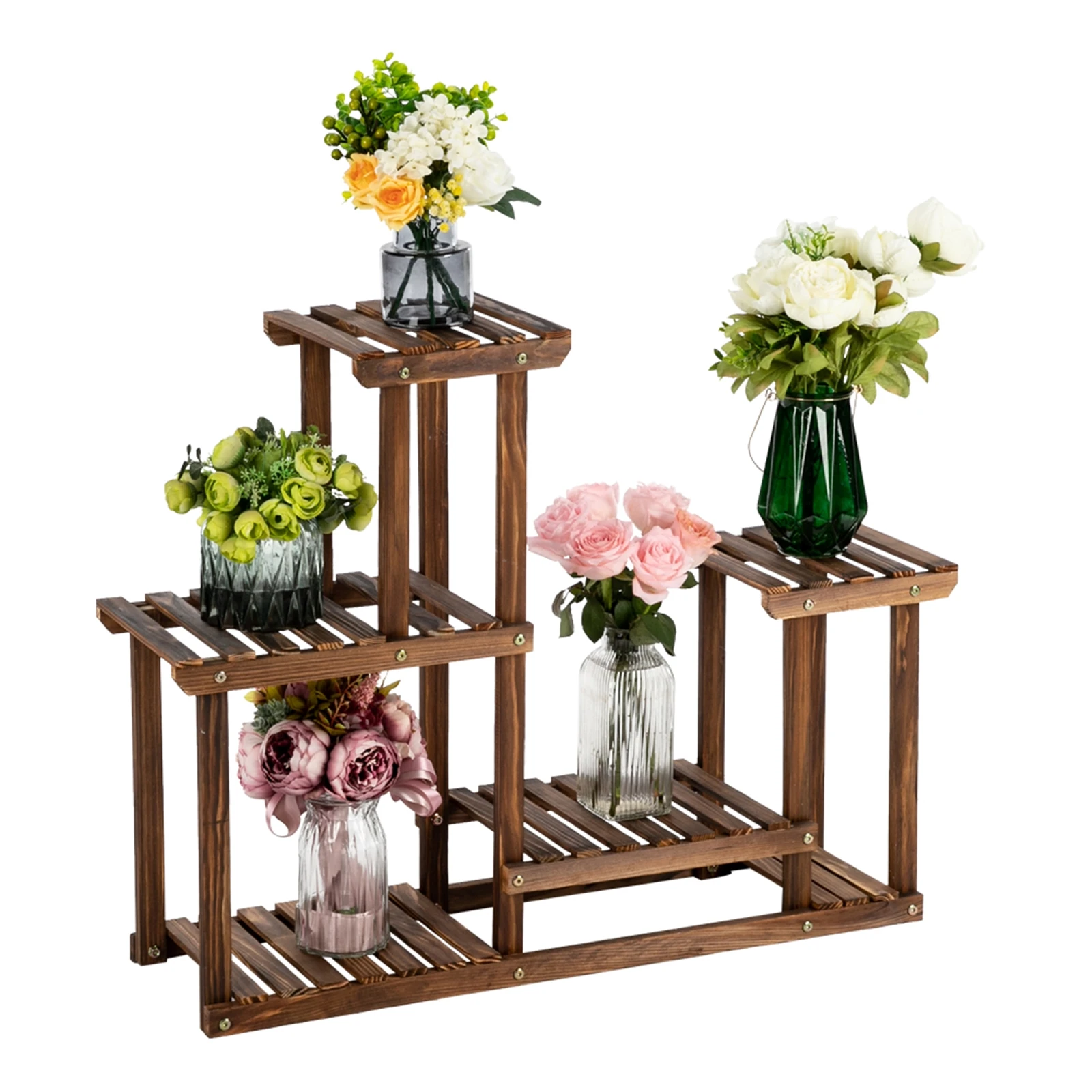 4-Story 7-Seat Indoor And Outdoor Multi-Function Carbonized Wood Plant Stand