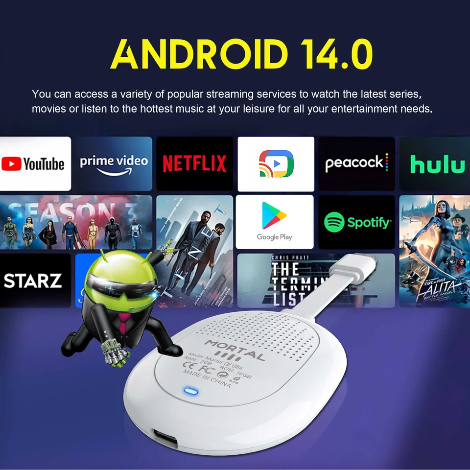 Versión Global Android 14.0 Mortal TV Stick Q2 Ultra BT5.X WIFI6 Streaming HDMI Inalámbrico Multilenguaje Rockchip 3518 TV Dongle 3