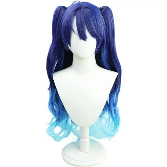 Amamiya Kokoro Pruik Gradiënt Blauw 80Cm Lang Krullend Synthetisch Haar Youtuber Girls Hololive Cosplay