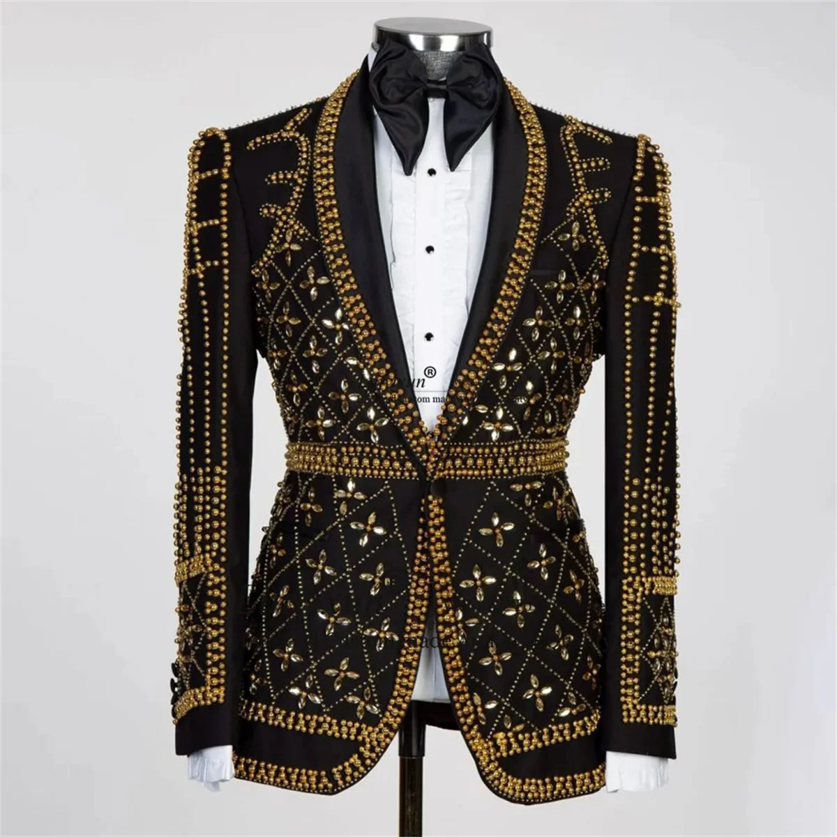 Sparkly Metallic Beaded Men Suits Customized Wedding Groom Tuxedos 3 Piece Male Prom Blazers Slim Terno Masculinos Completo