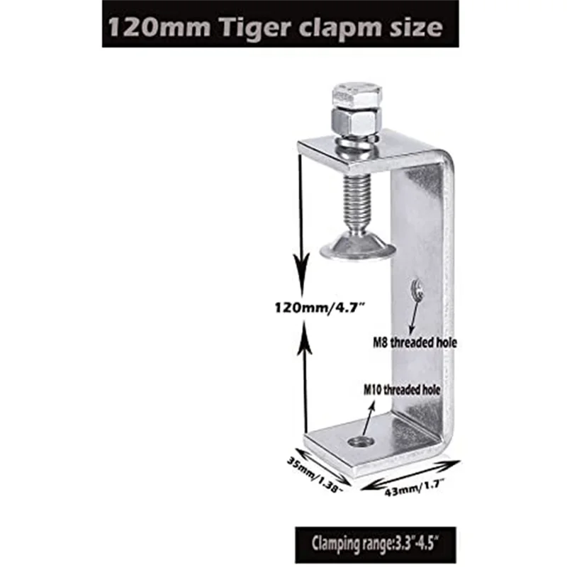 금속 클램프 헤비 듀티 클램프 C 클램프 목공 클램프, 넓은 턱 구멍 (120mm), 2 개