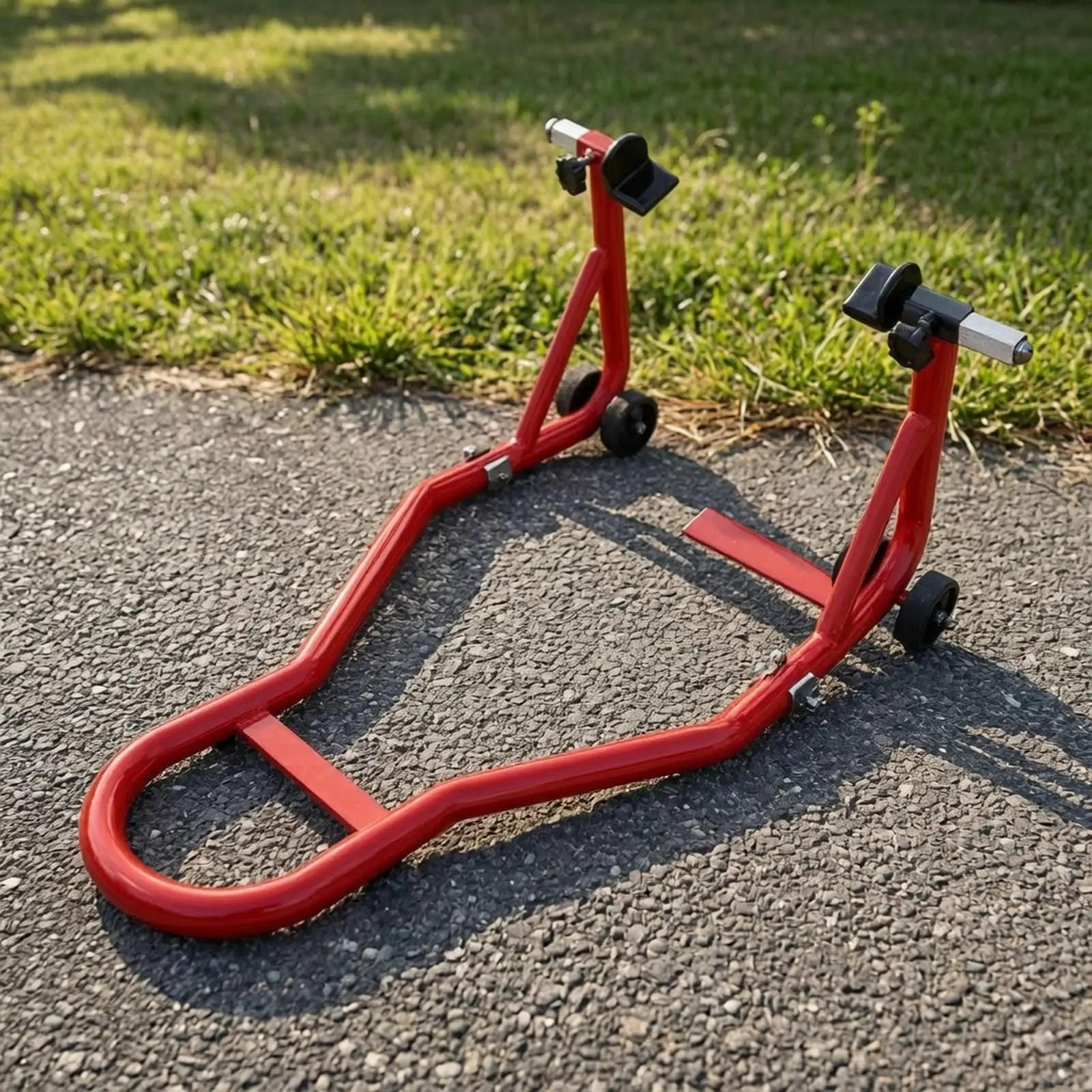 Rigid Motorcycle Wheel Stand with Tubular Support for Tire Work and Professional Bike Tools Storage