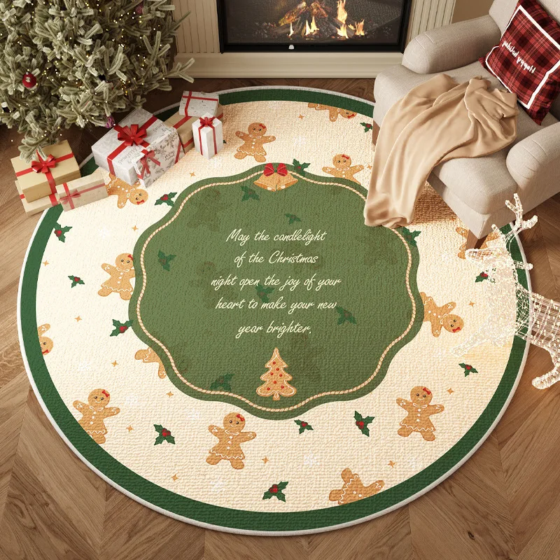 Plaid Christmas Round Rug – Festive Non-Slip Holiday Mat for Living Room, Kids Room & Entryway