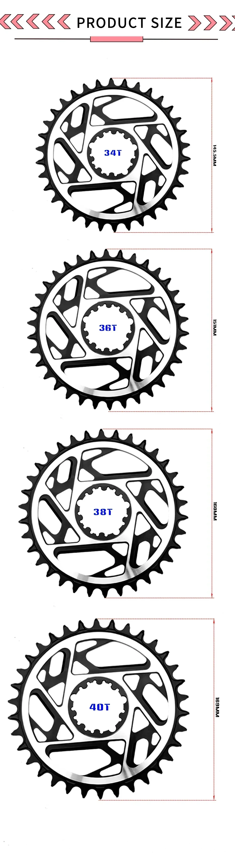 GOLDIX CNC Hohlkette mit schmalen und breiten Zähnen, 3-Bolzen-MTB-Kettenblatt, 3mm Offset, 34T 36T 38T 40T, Aluminium 7075, Fahrradzubehör – Detail 6