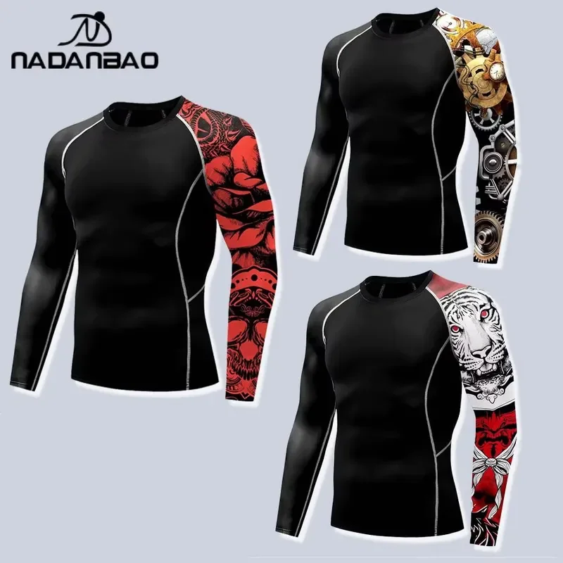 3D Printed Casual Long Sleeve Nadanbao Quick Drying Surfing Wetsuit Men Gym Fitness T Shirt 2026 Summer Swimwear Swimming Top
