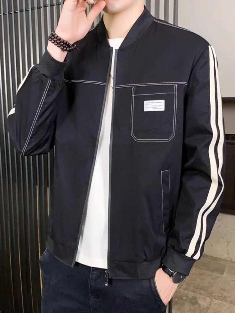 

Faionable Fce Lined Autumn Winter Men's Jaet Casual Sle Baseball Coat Stand Collar Zipper Closure Stand Fit Outer...