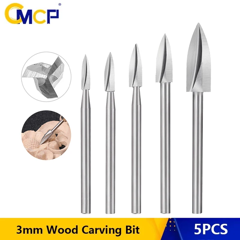 CMCP 5Pcs Wood Carving Drill Bits Set for Dremel Rotary Tool 3mm Shank Engraving Drill Accessories Bit for DIY Carving Drilling