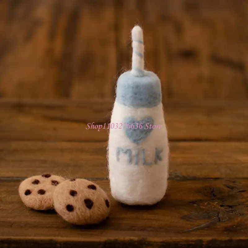 R6FD DIY Baby Wollfilz Milch Flasche + Cookies Dekorationen Neugeborenen Fotografie Requisiten Infant Foto Schießen Zubehör Home – Detail 9