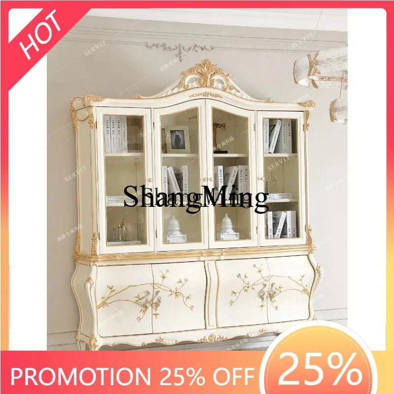 CL solid wood desk and chair retro carved office bookcase villa study combination