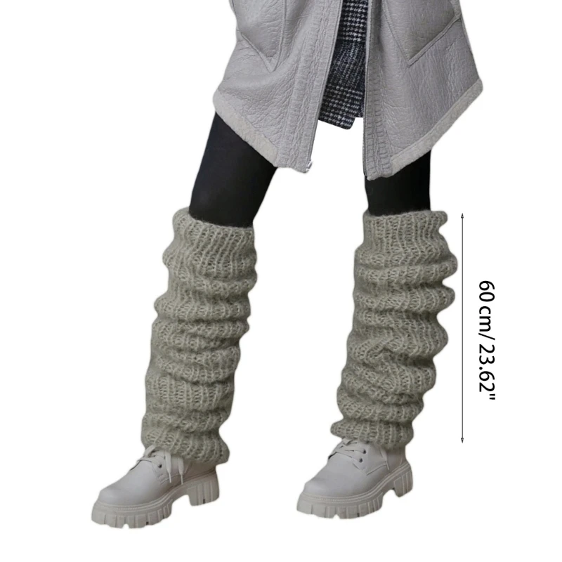 Women Winter Chunky Crochet Knitted Warm Leg Warmers Long Socks Solid Color Thermal Slouchy Furry Boot Cuffs Stockings Dropship