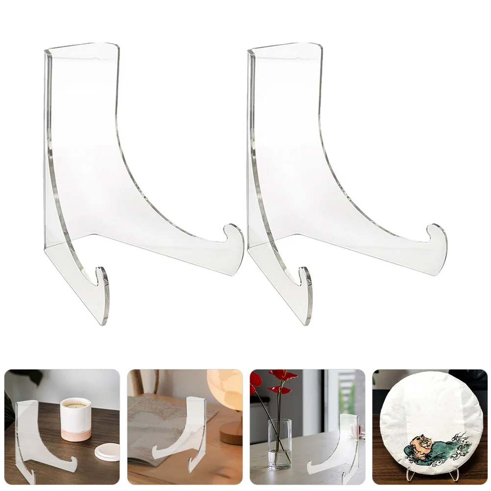 

2pcs Acrylic Display Stands Clear Plate Holder For Photos Cards Artworks Small Easel Stand Bowl Phone Holder Decorative Rack