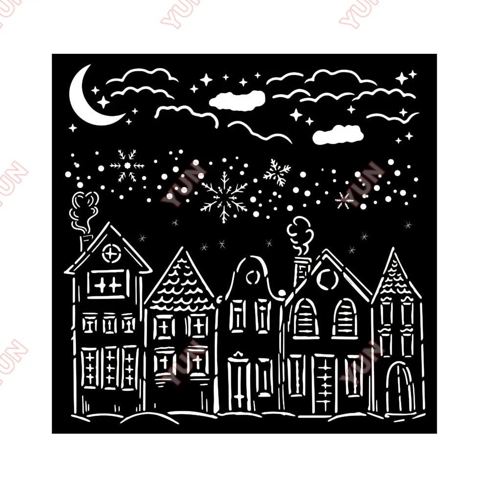 

Hot Sale New Night Sky Houses Stencils DIY Embossing Making Scrapbooking Photo Album Holiday Paper Crafts Decor Cut Die