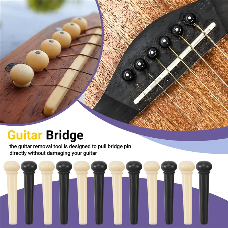 A69P-Guitar Bridge Pins Puller Pulling Remover Extractor Tool With 2 Pack Guitar Saddle Nut And 12 Pack Guitar Bridge Pins