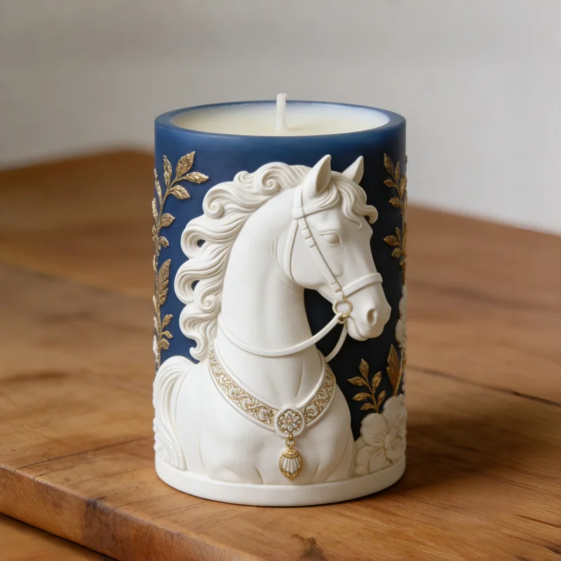 

Силиконовая форма для свечей в виде лошади с тиснением под синее золото, для самостоятельного изготовления ароматических свечей, роскошный винтажный декор, инструмент для рукоделия
