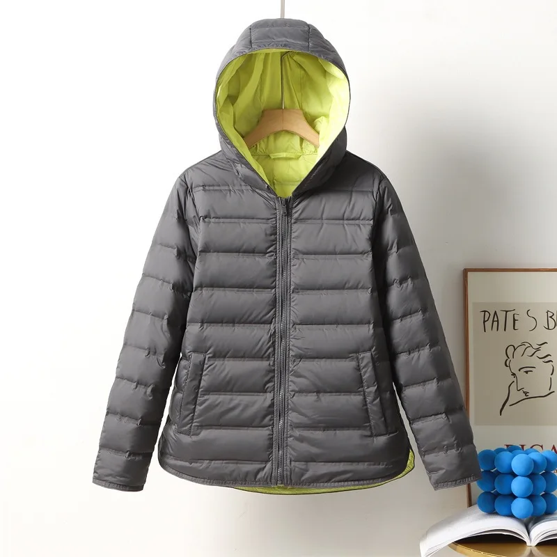 Women Ultra‑Light Packable White Duck Down Jacket Contrast Color Lining Hooded Short Puffer Coat 2026 Winter Warm Outerwear