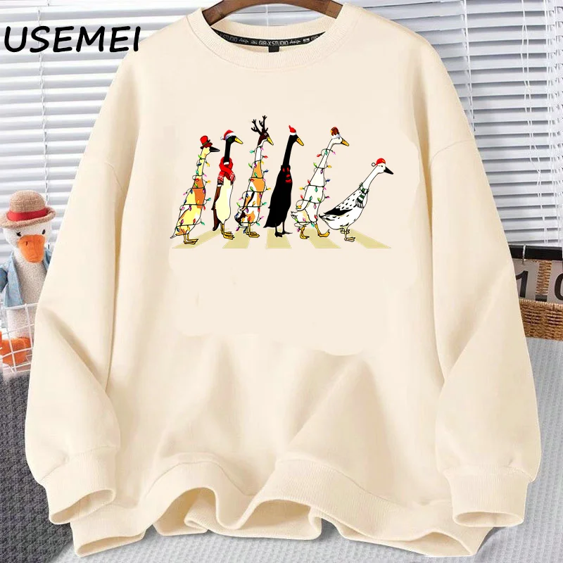 Funny Christmas Ducks Hoodeis Sweatshirt Harajuku Pullover Animal Lover Sweatshirts Womens Christmas Party Clothing Pullover