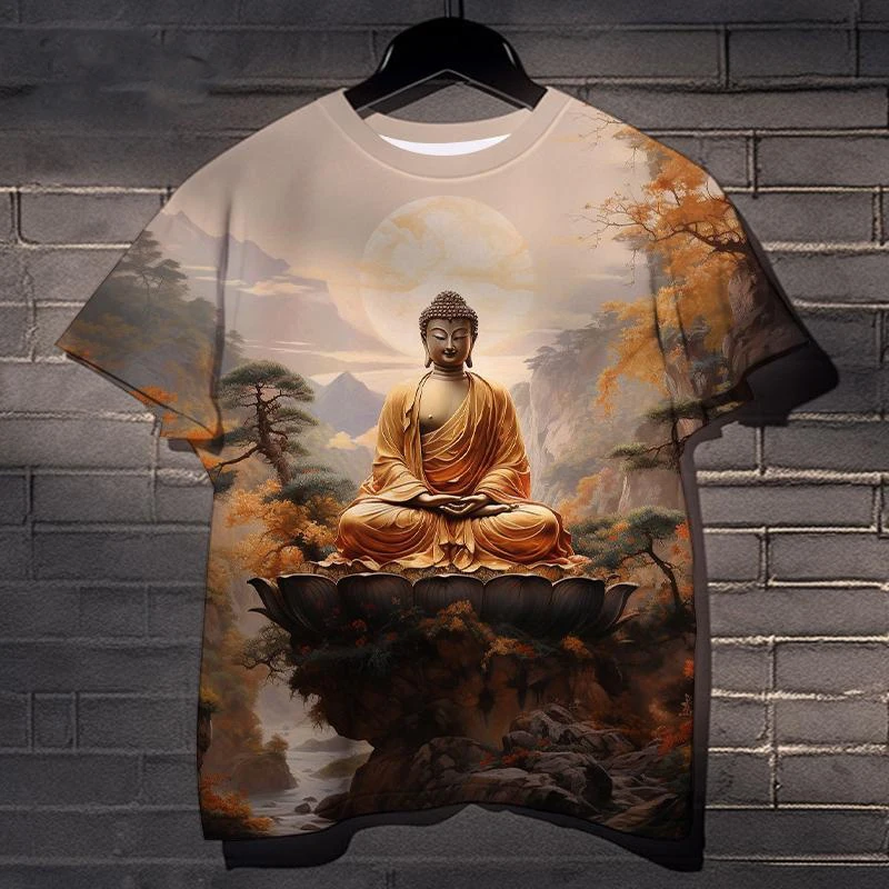 New Sakyamuni 3D Print T-Shirts O-Neck Men Women Buddha Religious Belief Short Sleeve Oversized Harajuku Tees Tops Kid Clothing