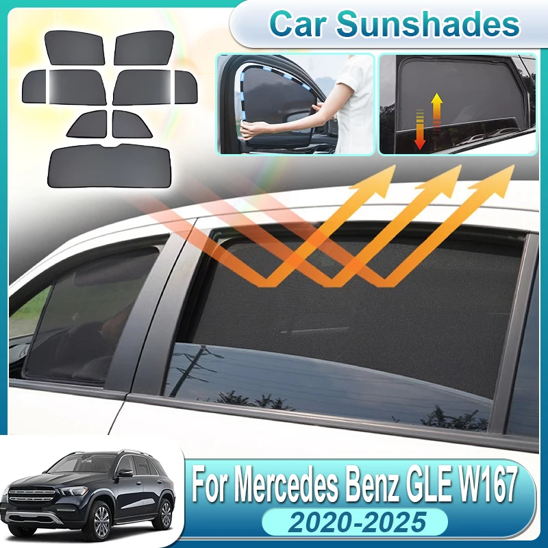 

For Mercedes Benz GLE W167 2020-2025 Car Mesh Sun Shade Magnetic Curtain Mesh Front Windshield Sun Visor Covers Auto Accessories