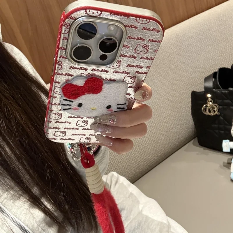 Ins Style Cartoon Anime Creative Silver Leather Cute Hello Kitty Bracelet IPhone Case Advanced Personality Niche Protective Case