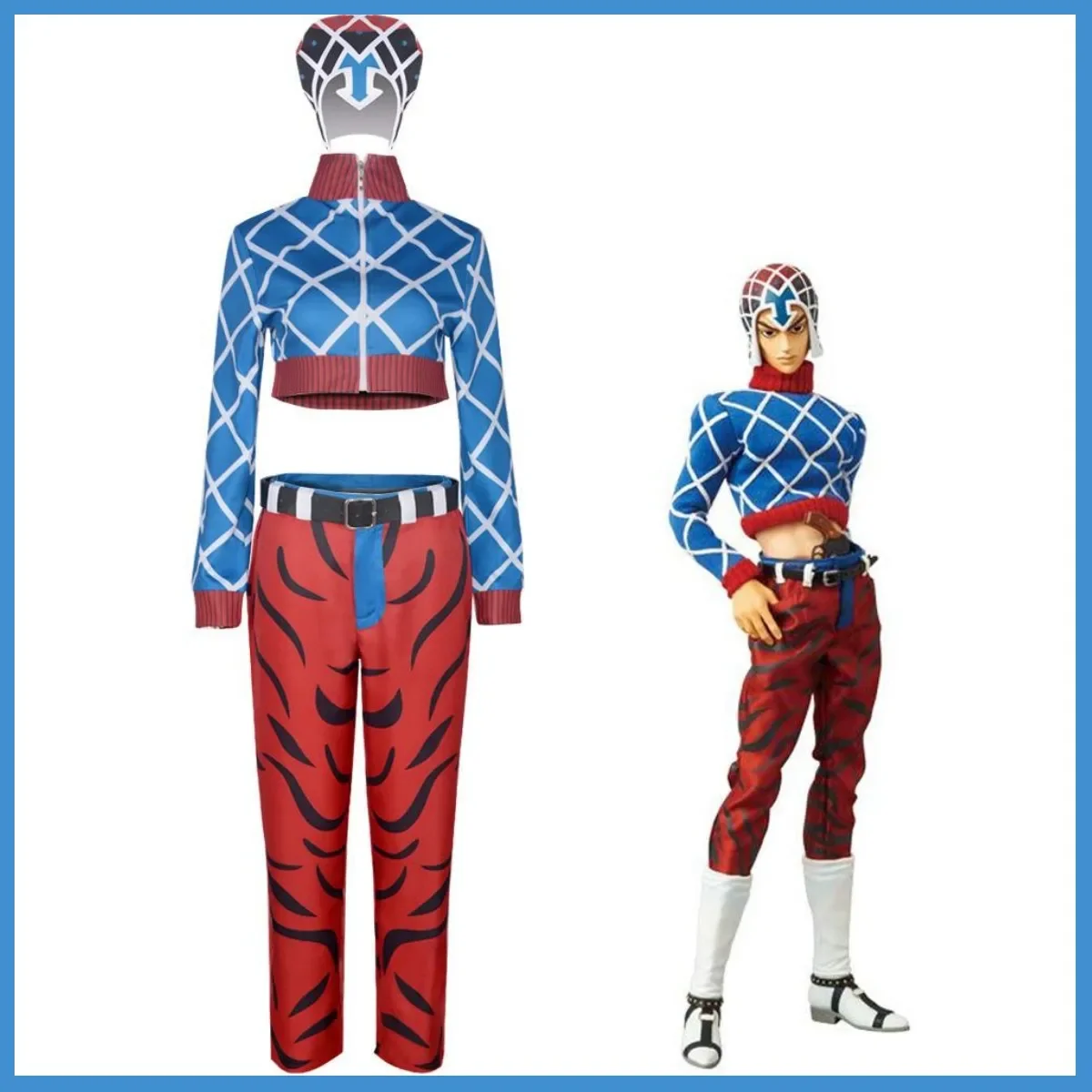 Anime JOJO's Bizarre Adventure Golden Wind Guido Mista Cosplay Costume Stripe Tops Long Sleeved Uniform Man Halloween Party Suit