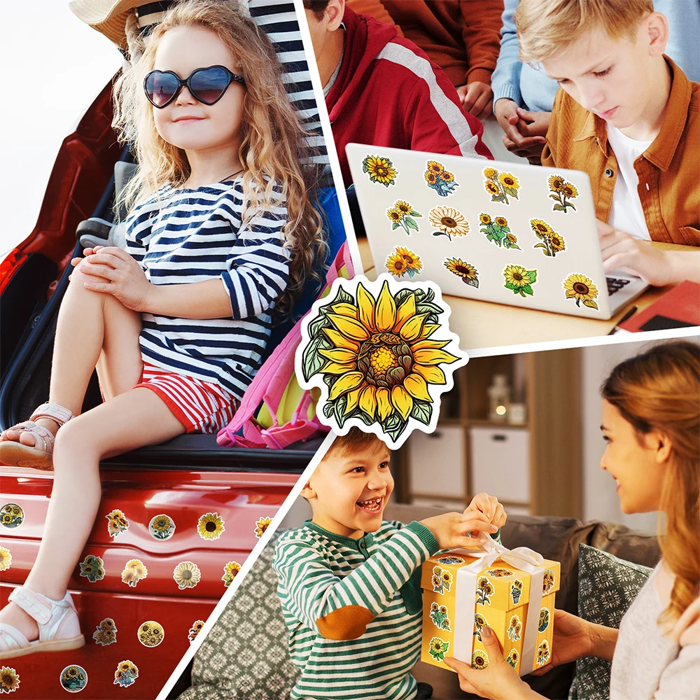 10/30/50pcs Kawaii Art Zonnebloemen Bloemen Stickers Leuke Cartoon Decals DIY Waterfles Laptop Telefoon sticker Decoratie Benodigdheden