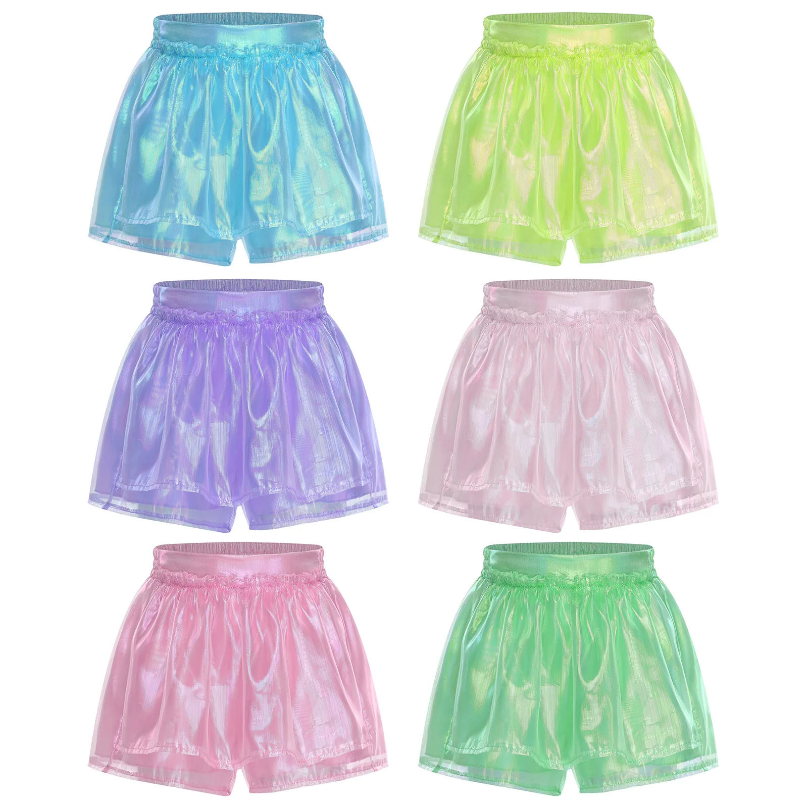 

Kids Girls Tulle Culottes Dance Shorts Shiny Glossy Modern Hip-Hop Jazz Dancing Stage Performance Costume Party Short Pants