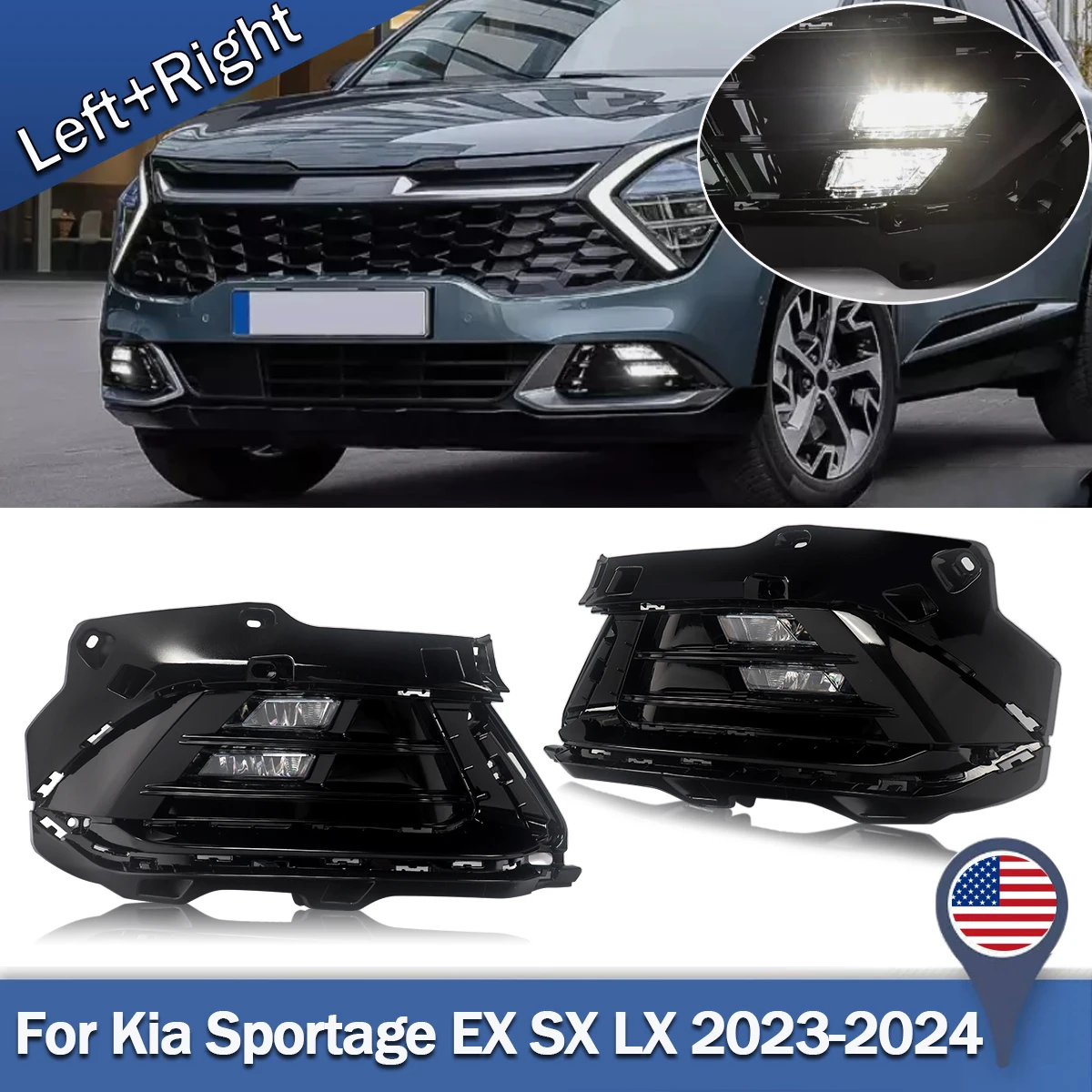 

Для Kia Sportage LX EX SX 2023-2025 передний бампер светодиодные противотуманные фары DRL дальнего света