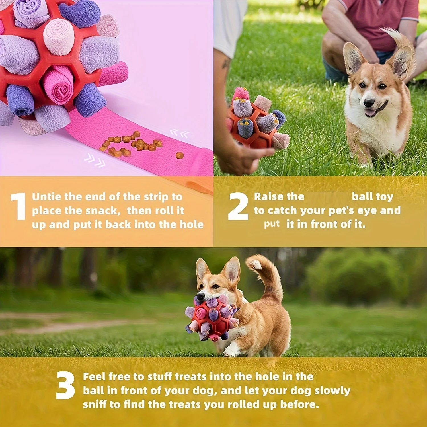 1 Stück Interaktives Hundespielzeug - Schnüffelball zum Verstecken von Leckereien - Gummi-Puzzleball für Geistige Stimulation Haustierzubehör – Detail 3