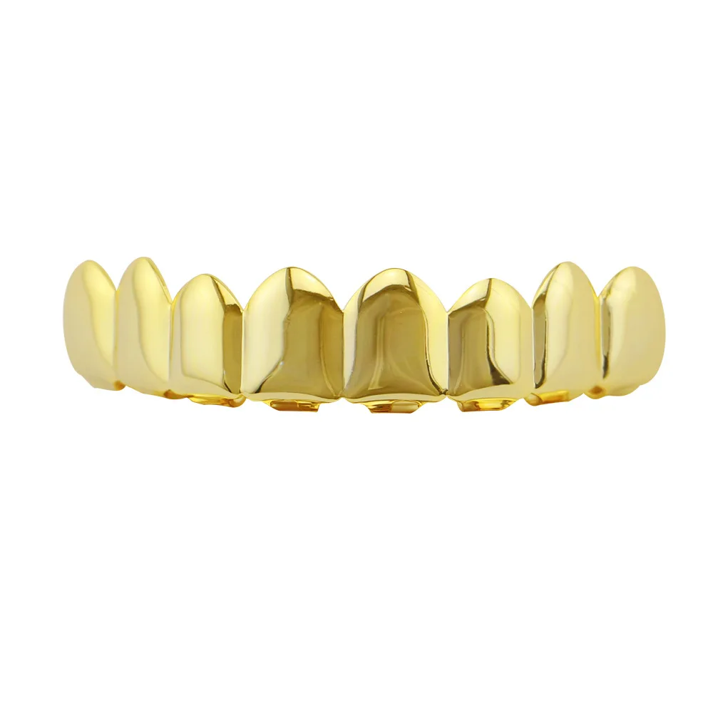 18k Electroplated Smooth Upper and Lower 8 Hip-Hop Braces Grills Unisex Halloween Dentures