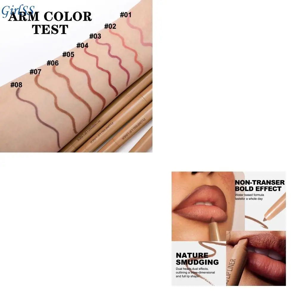 Precyzyjna kredka do ust z dwiema końcówkami Wodoodporna, odporna na rozmazywanie formuła Kremowa konsystencja Łatwa aplikacja