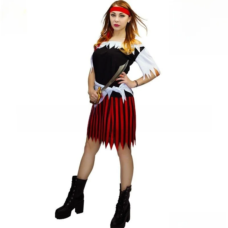 

Red Striped Pirate Role Plang Dr loween Par Costume Set Women's Faionable Stage Performance Traditional Chinese C...