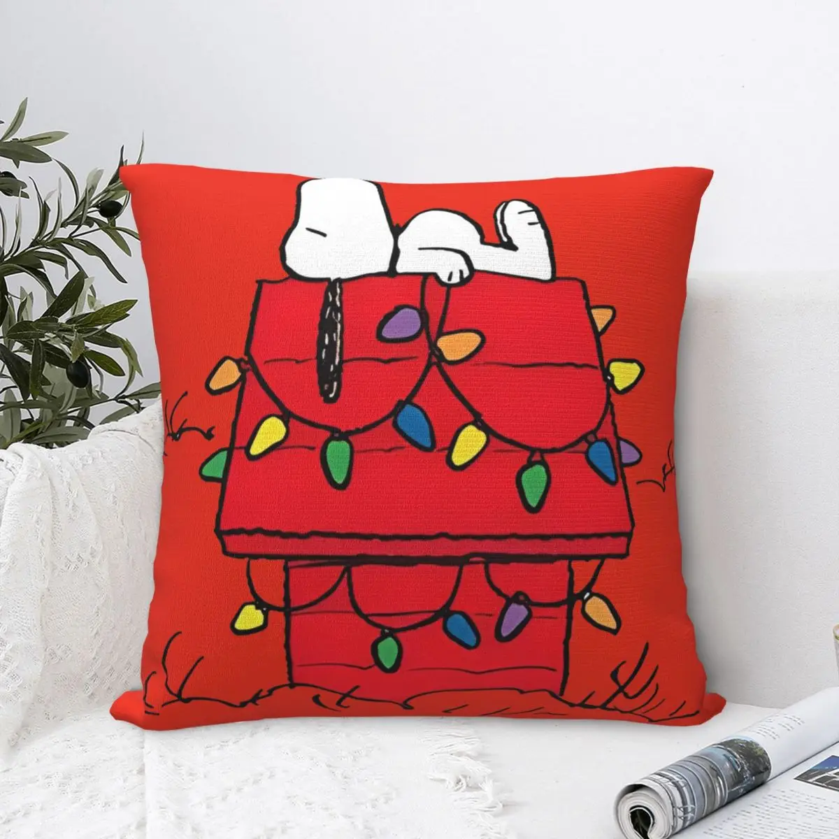 Pillow Cover Christmas Snoopy Cartoon Cushion Cover Woodstock Peanuts Charlie Brown Pillow Case For Sofa Home Decor Pillowcases