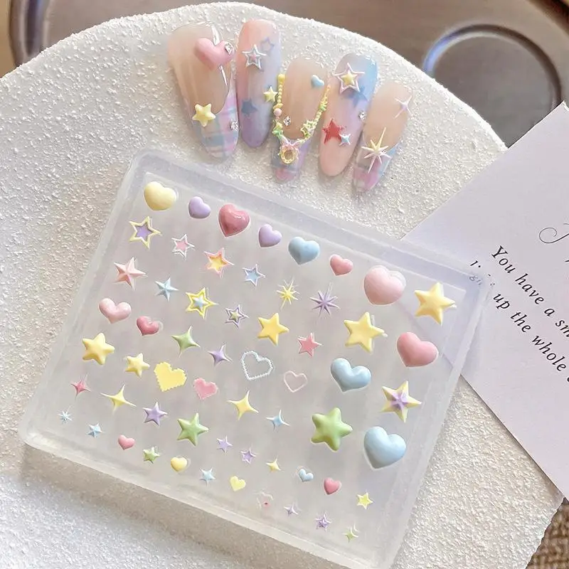 1Pc Creativity 3D Heart Star Pentagram Silicone Nail Mold DIY Nail Art Decoration Transparent Manicure Template For Nail Charm