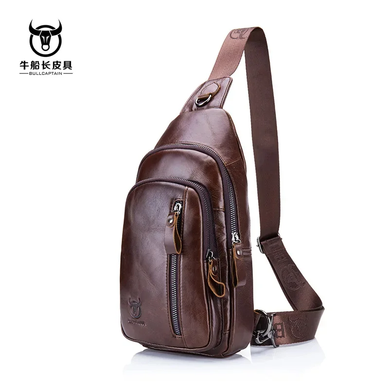 BULLCAPTAIN Men Genuine Leather Chest 100% Cowhide Fashion Multifunctional Crossbody s Casual Shoulder Messenger Bag Male